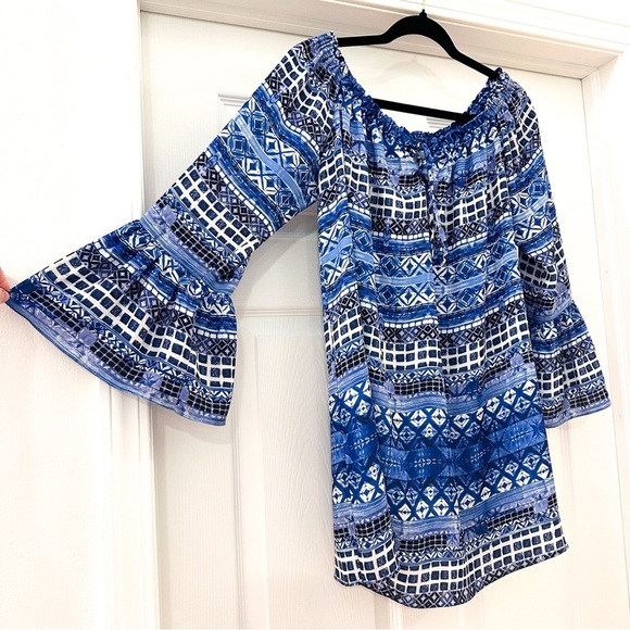 Amanda Uprichard Saratoga Off the Shoulder Mini Dress Tapestry Blue sz small - Picture 4 of 8